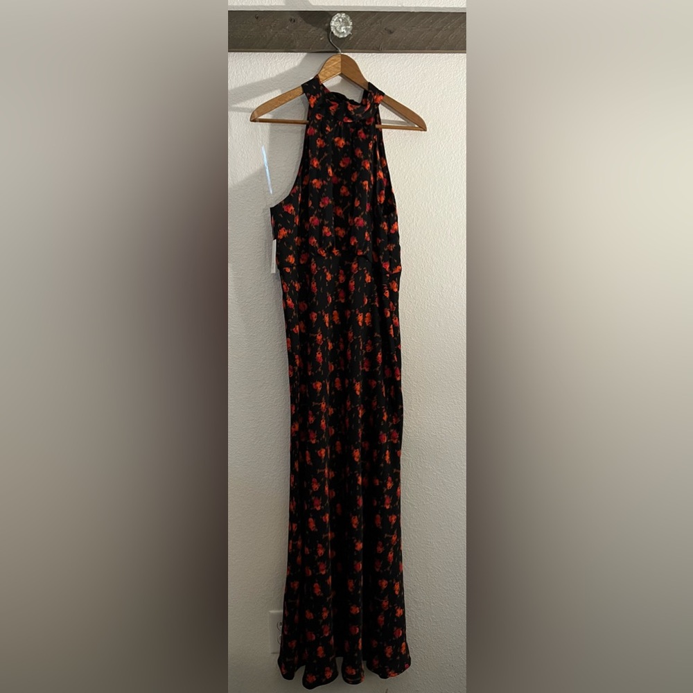 a new day Black Maxi Dress with Red Floral Print